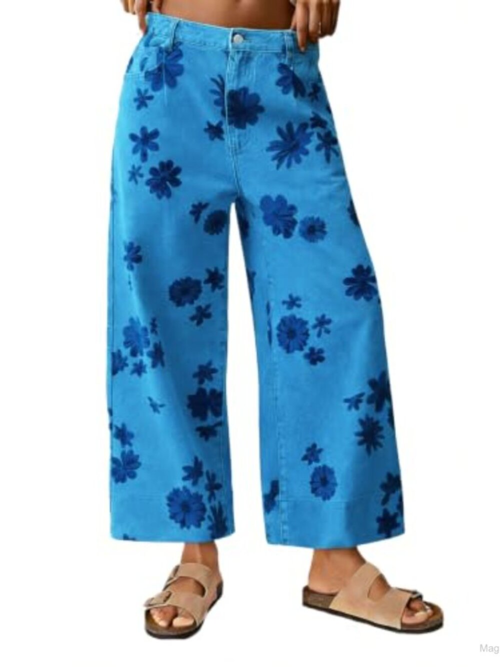 Wide Leg Crop Palazzo Denim Jeans Floral Boho Ankle Summer Pants